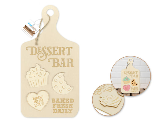 Wood Decor: 6.3"x11.4" DIY 3D Menu Board w/Hanger Hole+Jute 3mm(T) D) Dessert Bar