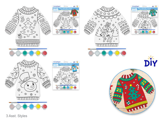 Seasonal Wonders: 7.9" DIY Ugly Sweater Canvas With 6 Paints and Brush