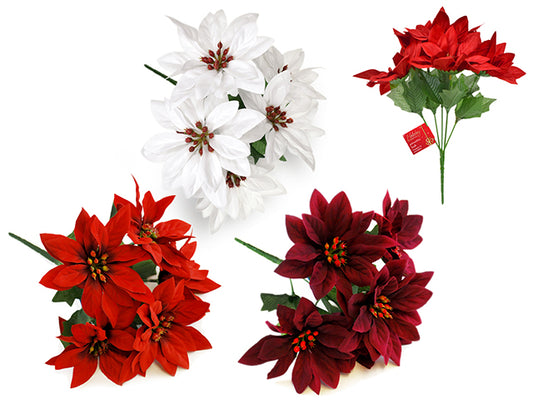 Seasonal Décor: 10" Poinsettia Bush 5-Head Soft-Touch