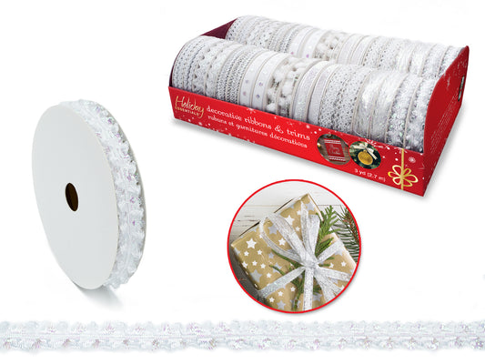 Seasonal Décor: Adornment Trims 3yrd Rolls - Snow
