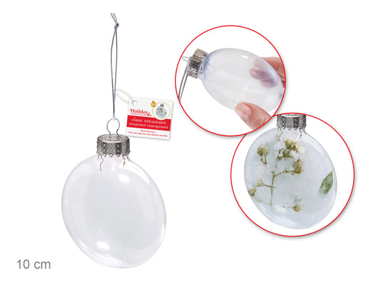 Seasonal Décor: 10cm DIY Plastic Flat Round Ornament w/Met Cap + Cord