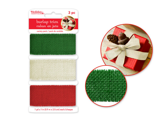 Holiday Décor: 2.5cmx1yd Colored Burlap Trim Asst 3-col