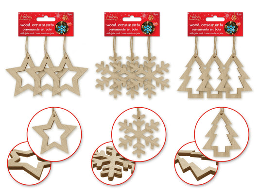 Holiday Wood: 7.5cm DIY Ornaments x3