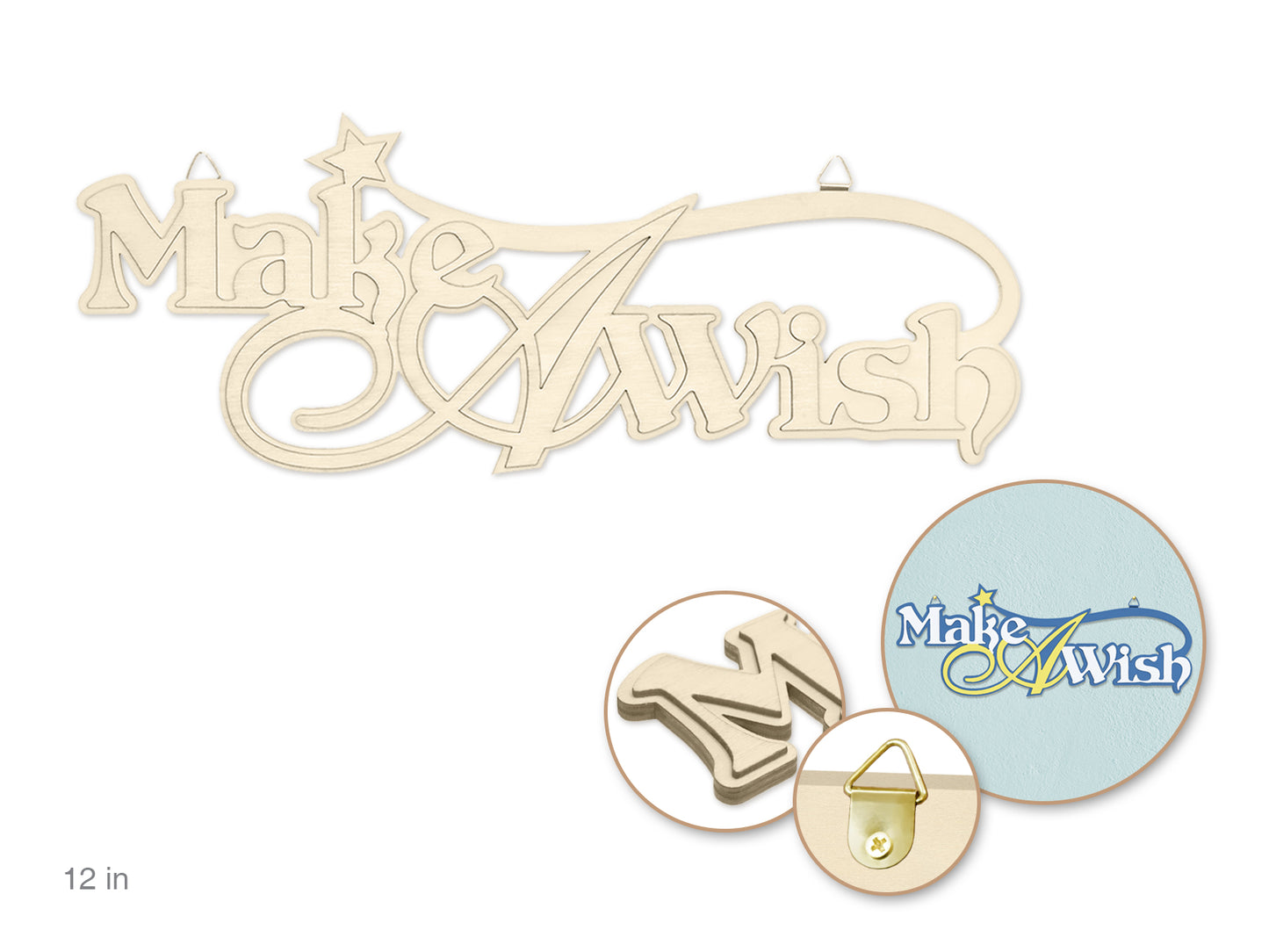Wood Decor: 12" DIY Words Plaque 3D 7mm(T) w/Hook D) Make A Wish