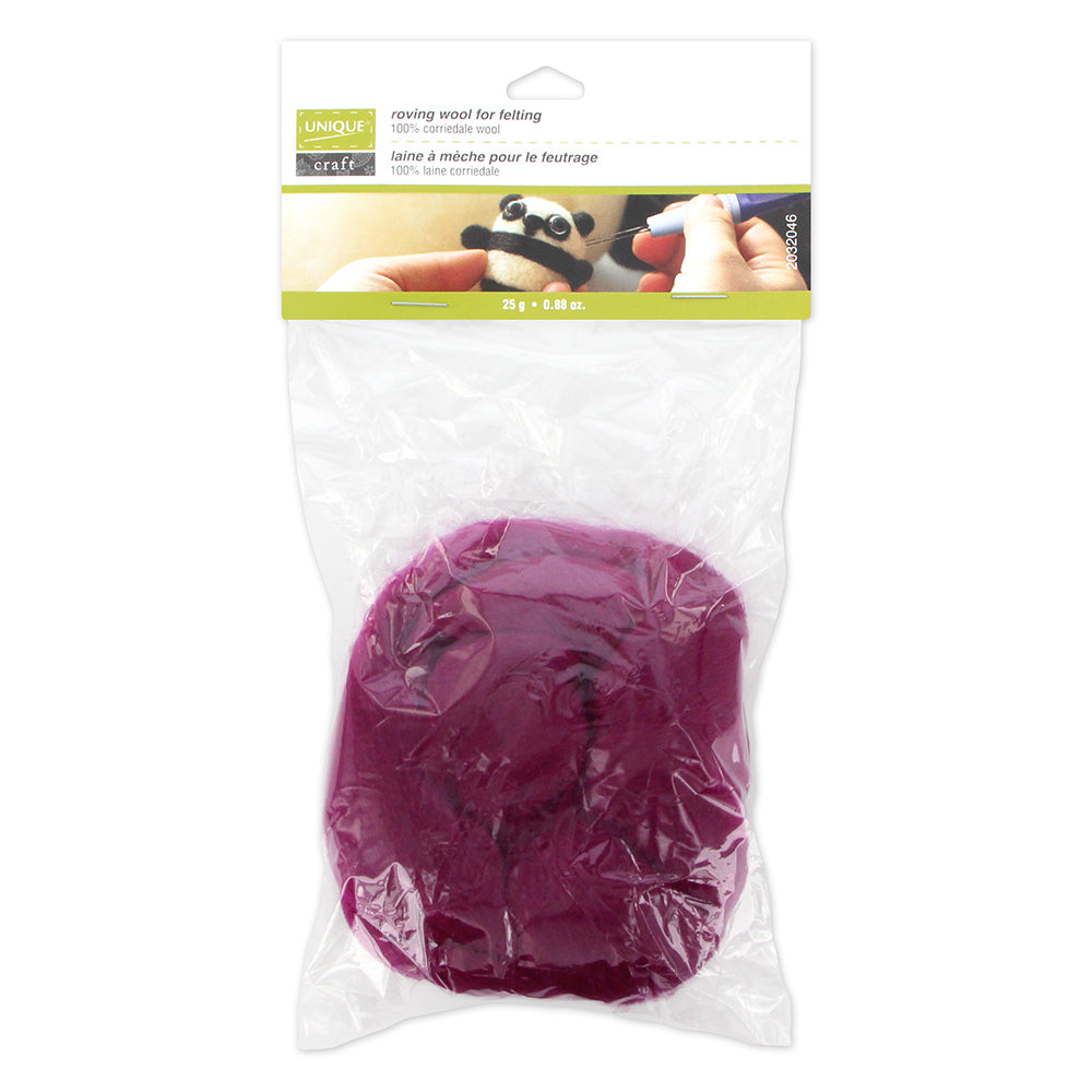 UNIQUE CRAFT Roving Wool - 25g - Berry