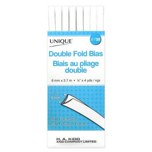 UNIQUE Double Fold Bias Tape 6mm x 3.7m - White