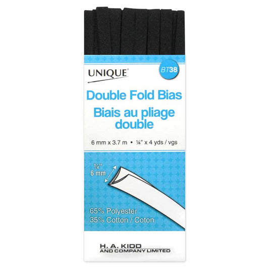 UNIQUE Double Fold Bias Tape 6mm x 3.7m - Black