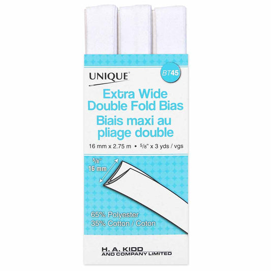 UNIQUE Extra Wide Double Fold Bias Tape 15mm x 2.75m - White