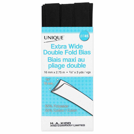 UNIQUE Extra Wide Double Fold Bias Tape 15mm x 2.75m - Black