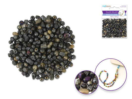 Glass Beads: 4mm-6mm Mix Luster Polish 30g E) Graphite