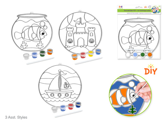 Krafty Kids Kit: 3D DIY Large Suncatcher w/4 Paints&Applctr Asst 8eax3stl A) Beach Life