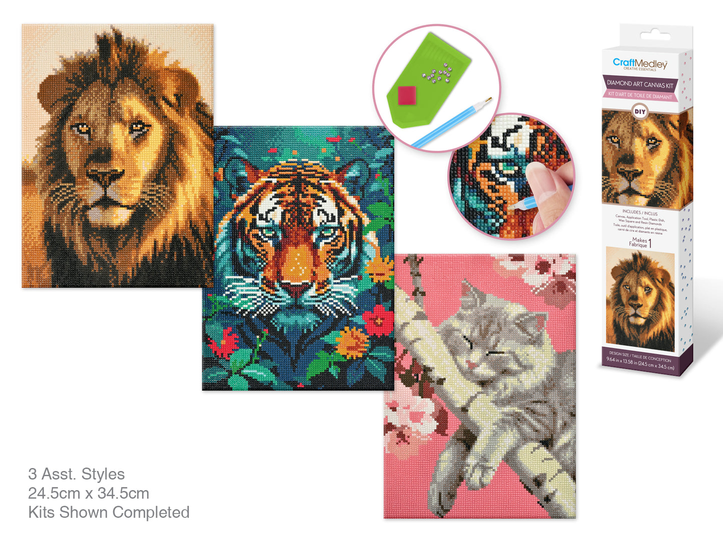 Craft Medley Kit: Diamond Art 11.8"x15.7" w/Gems+Tools A) Cat World