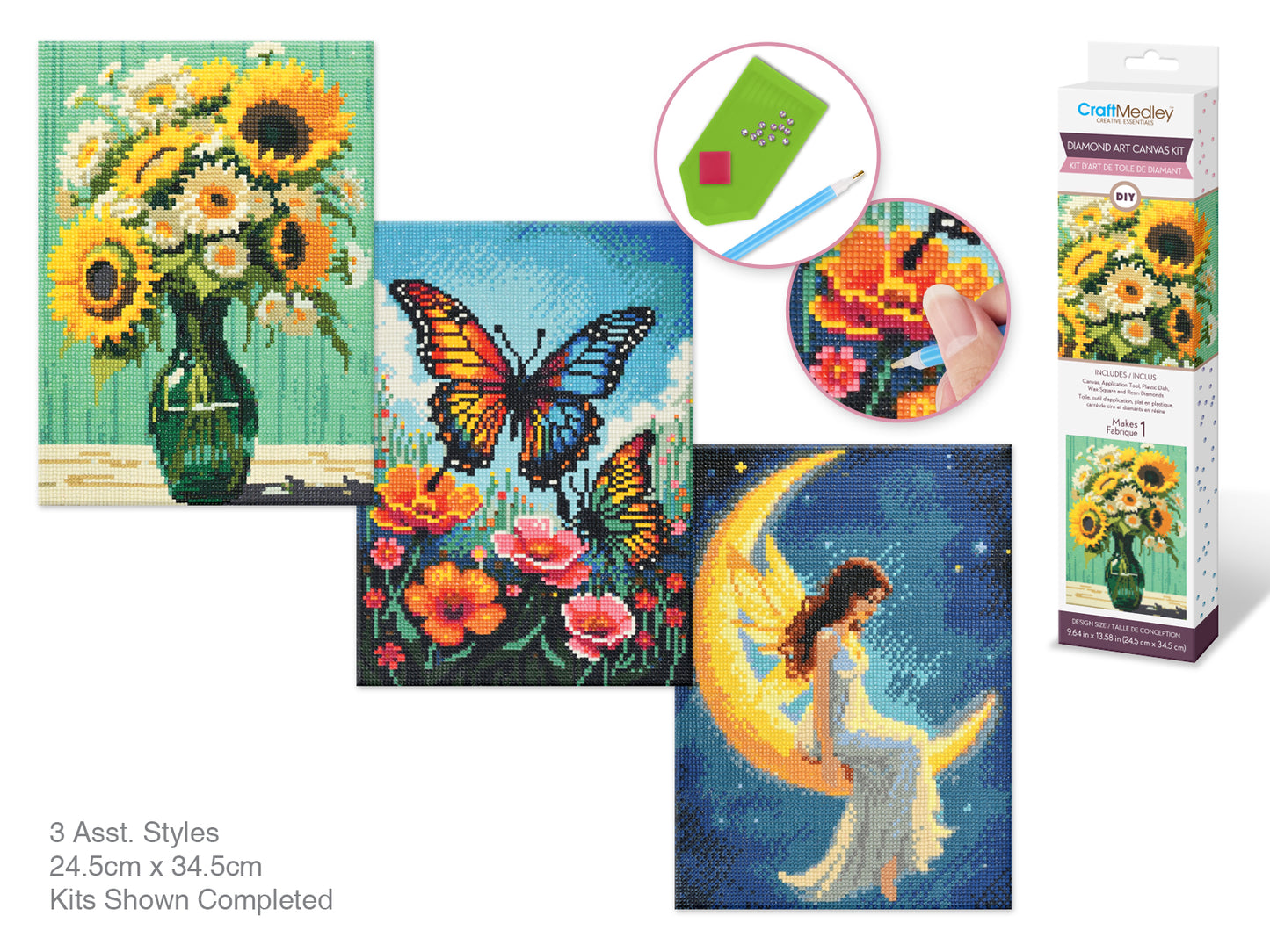 Craft Medley Kit: Diamond Art 11.8"x15.7" w/Gems+Tools B) Fairy Garden