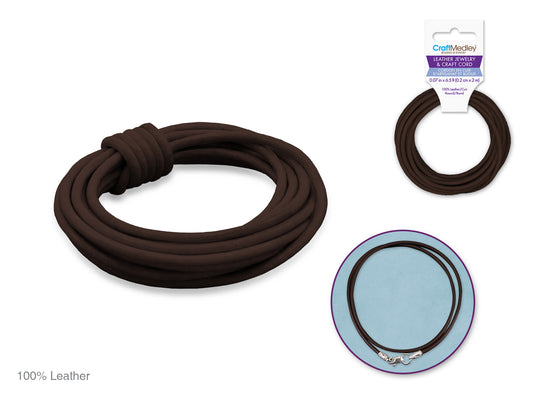 Jewelry/Craft Cord: 100% Leather 2mm Round 2m A) Dark Brown