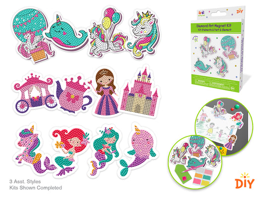 Krafty Kids Kit: 8cm DIY Diamond Art Fridge Magnet Makes 4 Asst12eax3styl B) Fairytale