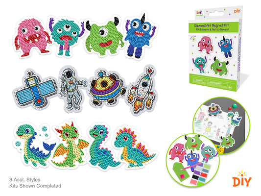 Krafty Kids Kit: 8cm DIY Diamond Art Fridge Magnet Makes 4 Asst12eax3styl A) Fads for Lads