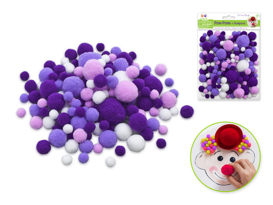 Krafty Kids: Pom-Poms 20g Color-Mix Asst Sizes (1/1.5/2/2.5/3cm) C) Purples