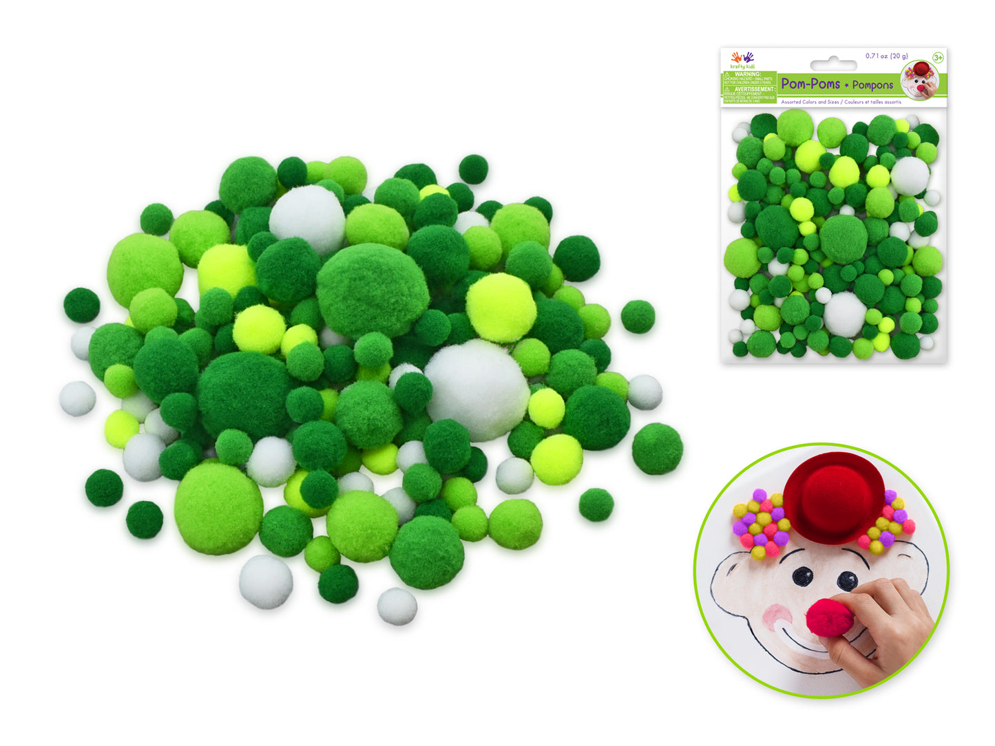 Krafty Kids: Pom-Poms 20g Color-Mix Asst Sizes (1/1.5/2/2.5/3cm) E) Greens