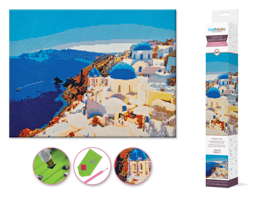 Craft Medley Kit: Diamond Painting Coastline Art 15.8"x19.7" w/Gems+Tools D) Santorini