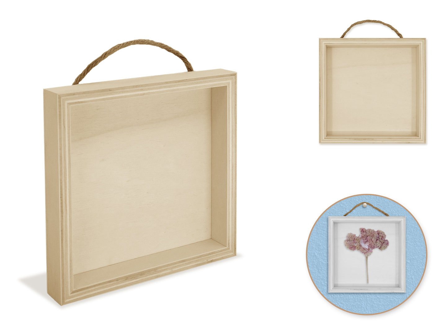 Wood Craft: 5" DIY Shadow Box w/Jute Hanger A) Square
