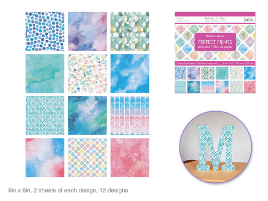 Paper Pads: 6"x6" Perfect Prints Stack Packs x24 Asst P) Watercolor