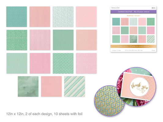 Cardstock: 12"x12" Foil Themed Stack Pad x30 (15 Designs) 230GSM B) Sweetness