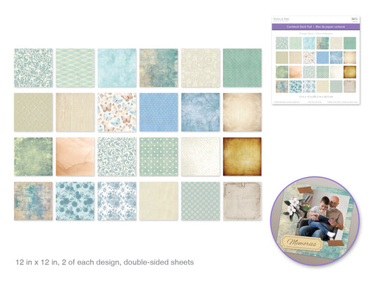 Cardstock: 12"x12" Themed Stack Pad x24 Double-Sided (24 Designs) 230GSM E) Vintage Decor
