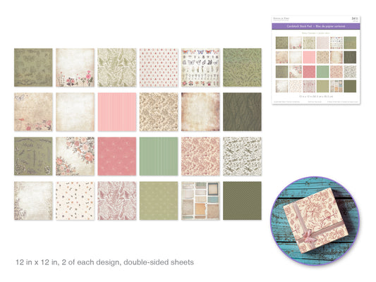 Cardstock: 12"x12" Themed Stack Pad x24 Double-Sided (24 Designs) 230GSM G) Retro Garden