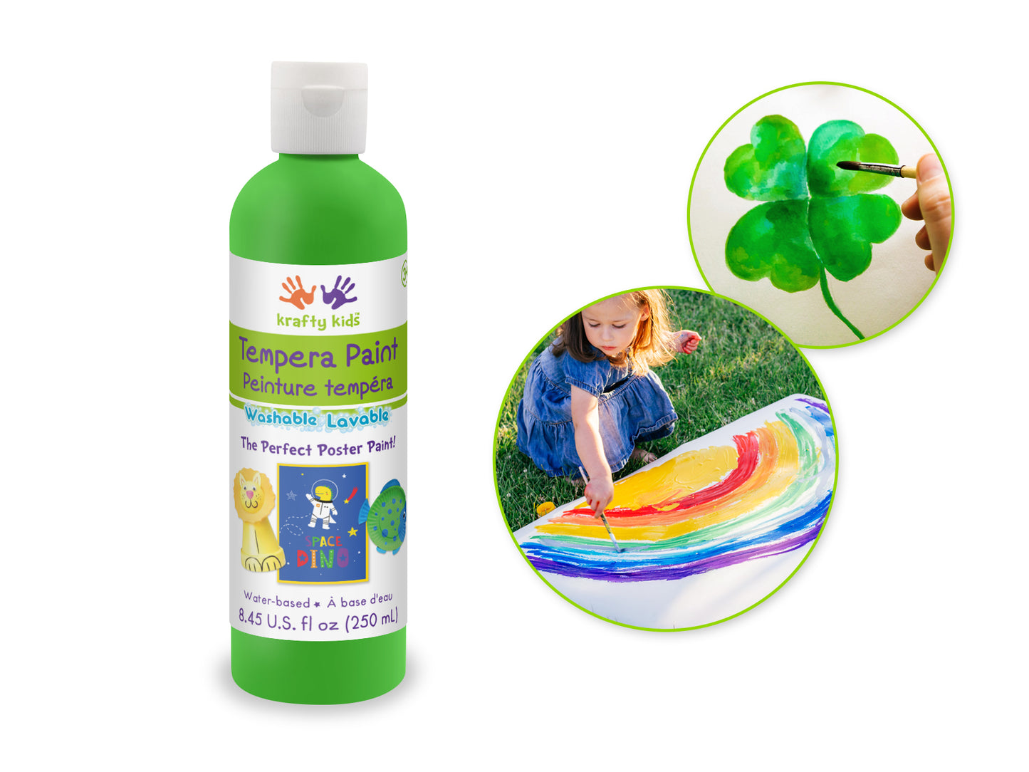 Krafty Kids Paint: 250ml Tempera (8.45oz) D) Neon Green