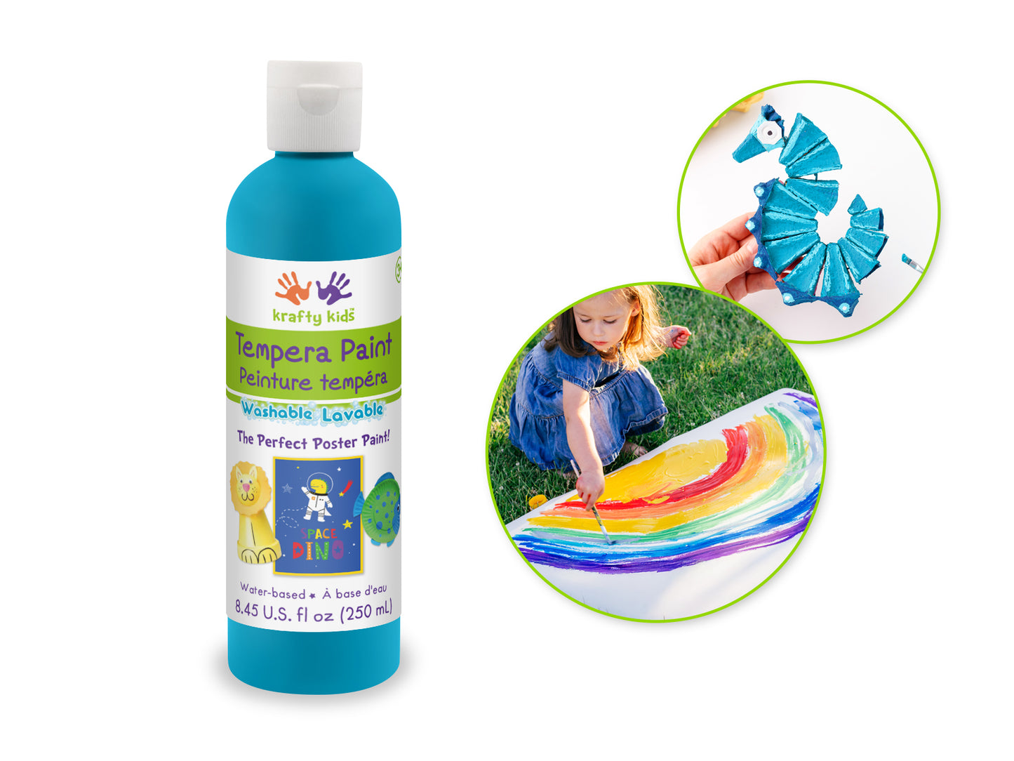 Krafty Kids Paint: 250ml Tempera (8.45oz) J) Neon Blue