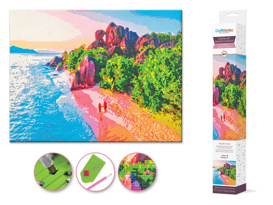 Craft Medley Kit: Diamond Painting Coastline Art 15.8"x19.7" w/Gems+Tools A) Walk on the Beach