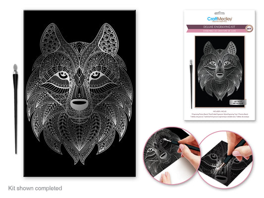 Craft Medley Kit: Deluxe Engraving Art DIY Kit H) Metallic~ Wolf