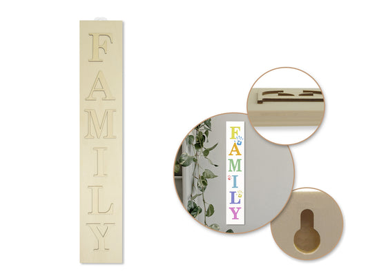 Wood Decor: 24"x4" DIY Vertical Wall Sign Plaque B) Family
