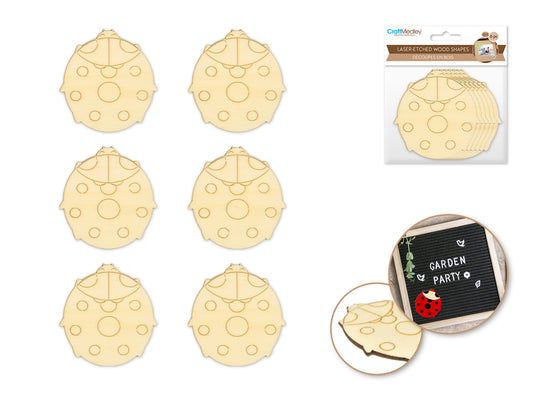 Wood Craft: Laser-Etched Wood Shapes x6 B) Ladybug