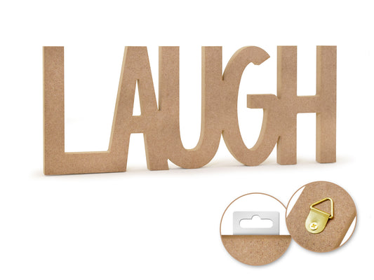 Wood Craft: 12" DIY Word Decor - MDF Standing C) Laugh