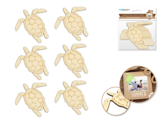 Wood Craft: Laser-Etched Wood Shapes x6 F) Turtle