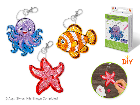 Krafty Kids Kit: Diamond Painting DIY Keychain Kit Asst 12eax3styles C) Sea Life