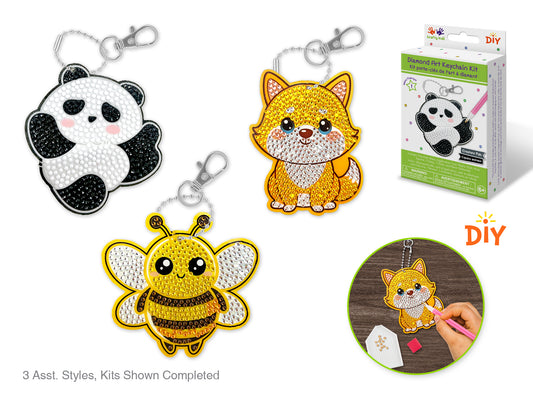 Krafty Kids Kit: Diamond Painting DIY Keychain Kit Asst 12eax3styles D) Creature Pals